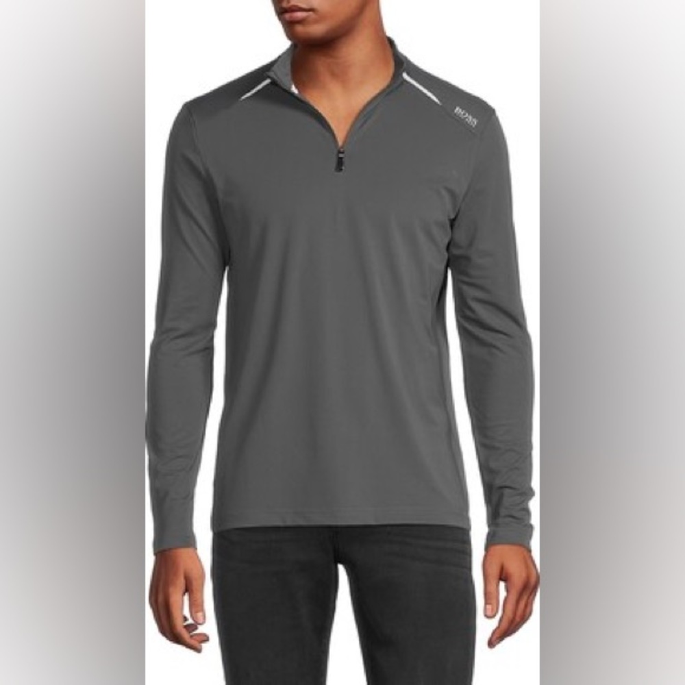 HUGO BOSS Large Gray Piraq Long Sleeve Half Zip Shirt